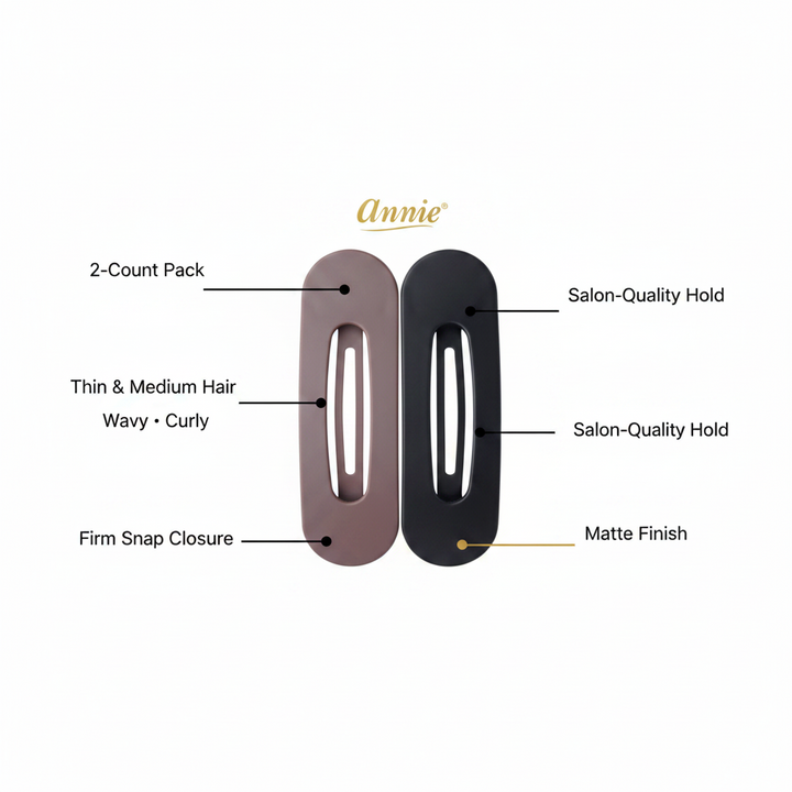 Annie Flat Lay Claw Clip 10cm, 2 Count, Black / Brown