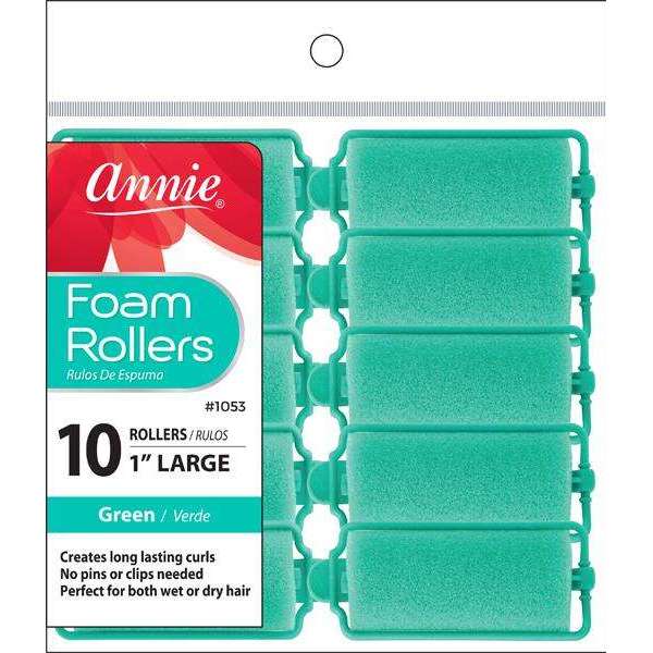 Annie Foam Hair Rollers 1 Inch Large, 10 Count, Green