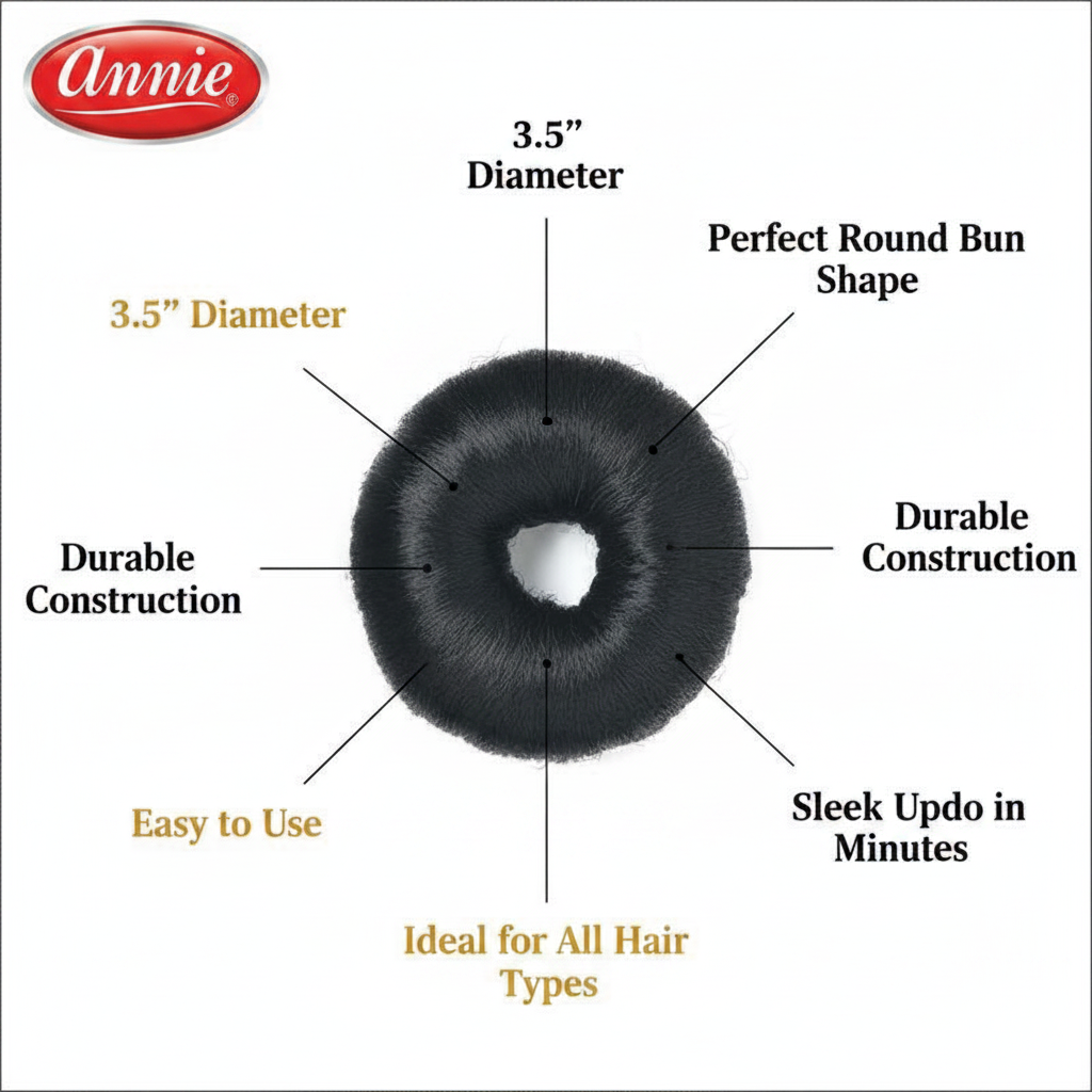 Annie Hair Bun Donut 3.5 Inch, 1 Count, Black