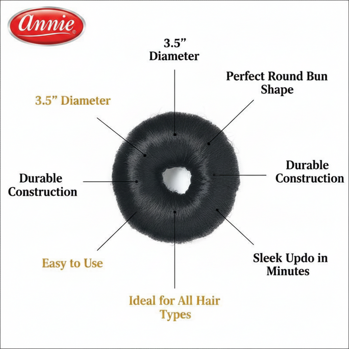 Annie Hair Bun Donut 3.5 Inch, 1 Count, Black