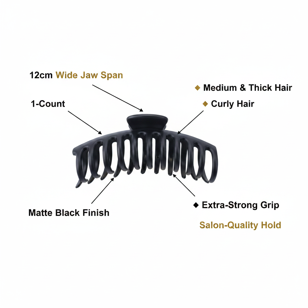 Annie Hair Jaw Clip 12cm, 1 Count, Matte Black