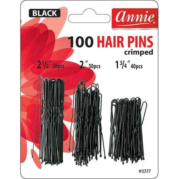 Annie Hair Pins Crimped Combo Set (Small, Medium, Large), 100 Count, Black