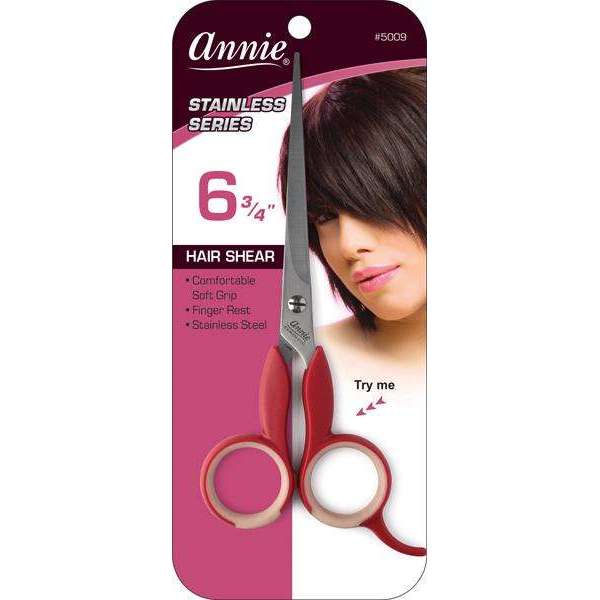 Annie Stainless Steel Hair Shears With Soft Grip 6.75 Inch, 1 Count, Assorted Colors