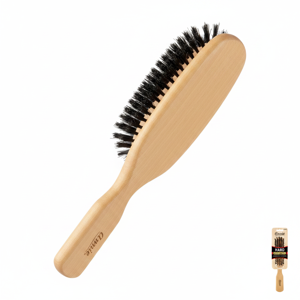 Annie Hard 5 Row Boar & Nylon Bristle Wooden Daily Brush, 1 Count, Light Brown