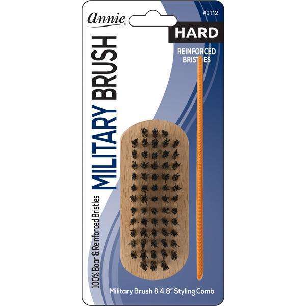 Annie Hard Mini Wooden Military Brush & Comb Set, Boar & Nylon Bristle, Light Brown