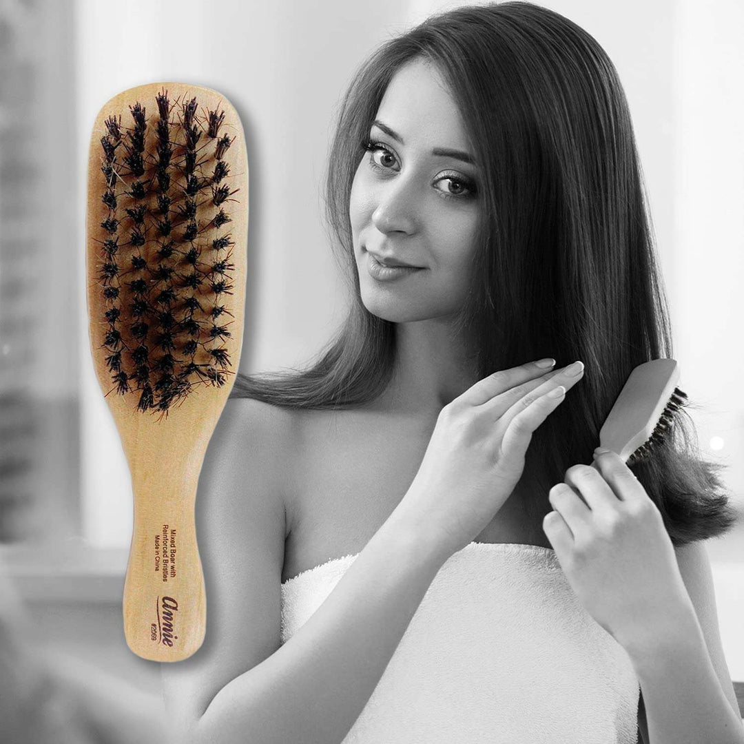 Annie Hard Mini Wave Brush Display, 24 Count Boar & Nylon Bristle, Light Brown