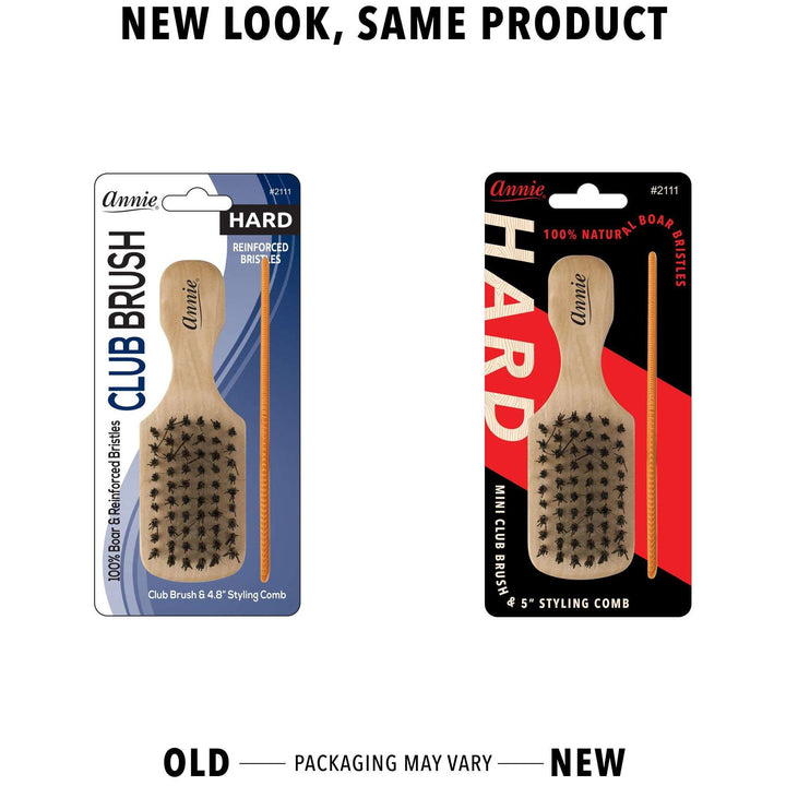 Annie Hard Mini Wooden Club Brush & Comb Set, Boar & Nylon Bristle, Light Brown