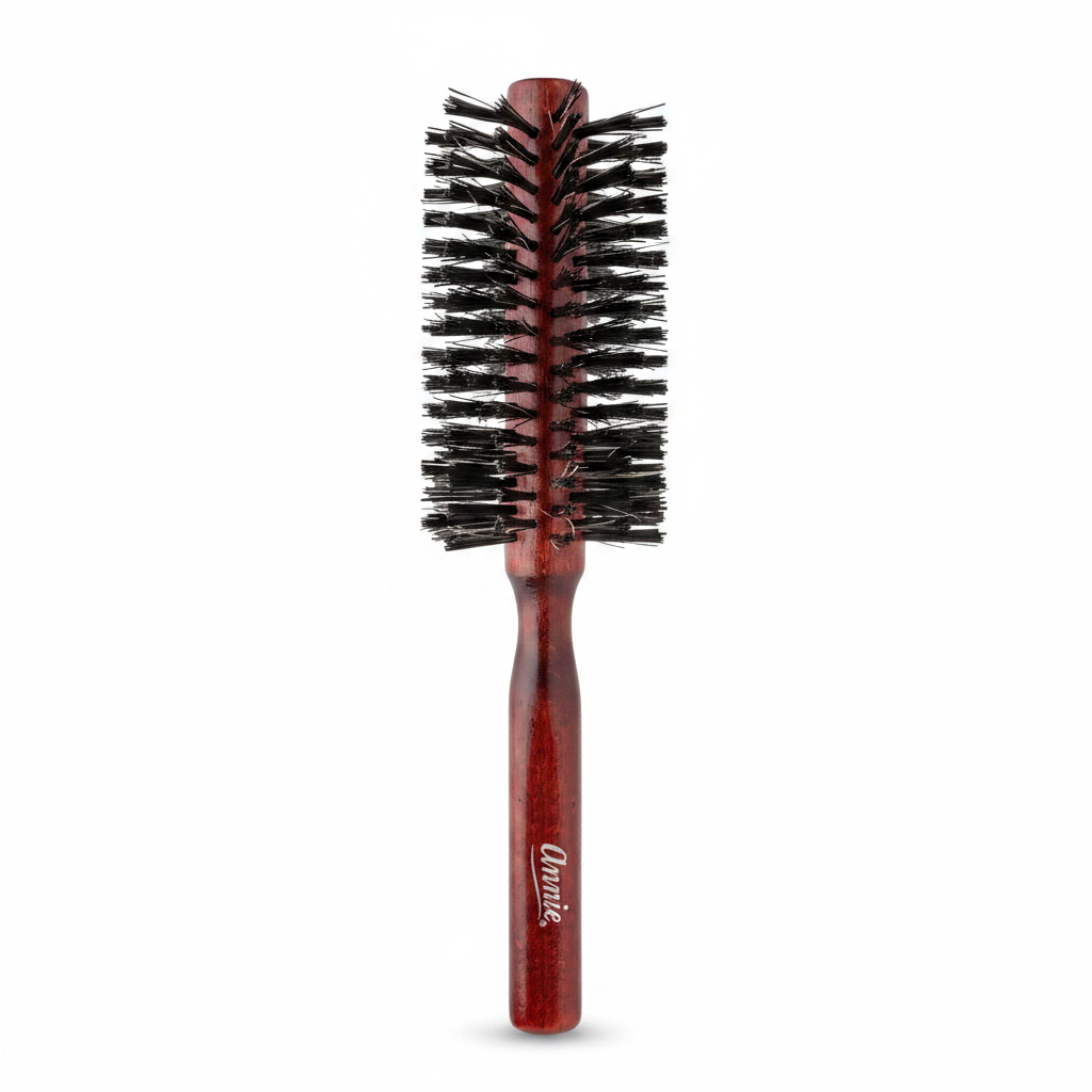 Annie Hard Boar & Nylon Bristle Round Brush 2 1/8 Inch, 1 Count, Dark Brown