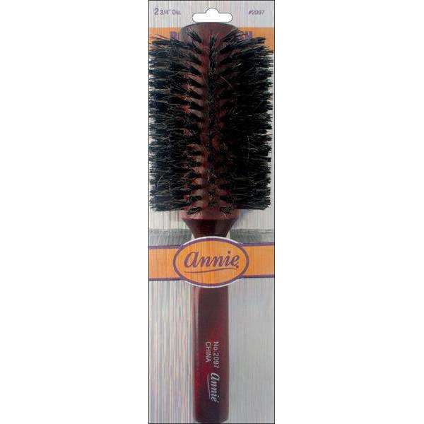 Annie Hard Round Bristle Brush, 2 3/4 Inch Boar & Nylon, Dark Brown
