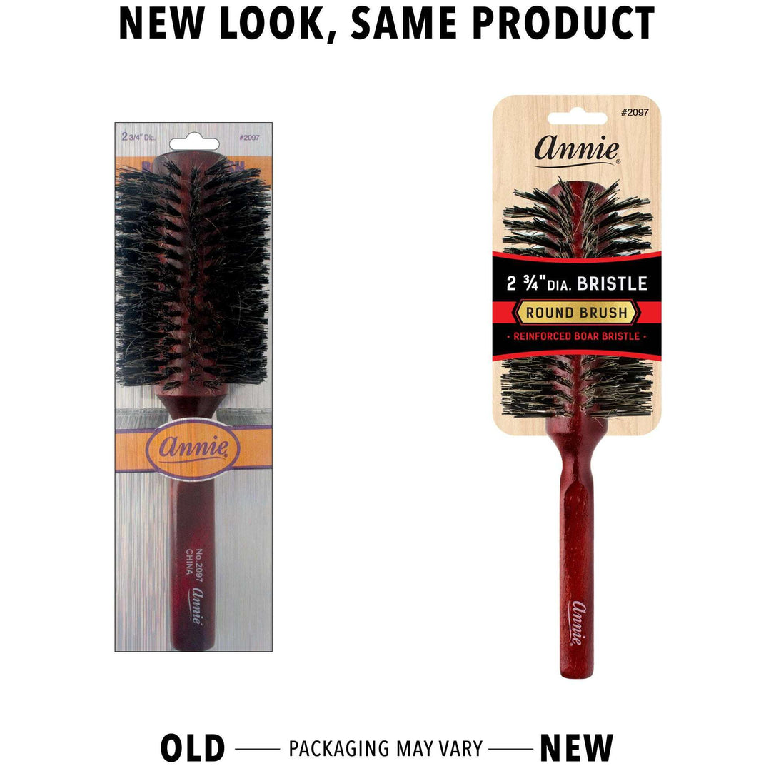 Annie Hard Round Bristle Brush, 2 3/4 Inch Boar & Nylon, Dark Brown
