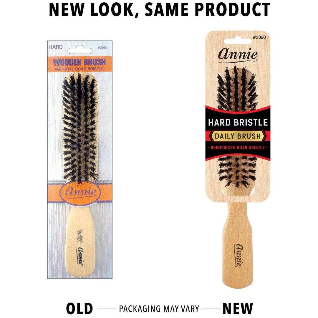 Annie Hard 5 Row Boar & Nylon Bristle Wooden Daily Brush, 1 Count, Light Brown