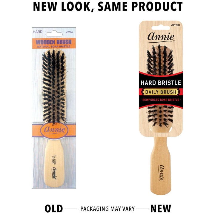 Annie Hard 5 Row Boar & Nylon Bristle Wooden Daily Brush, 1 Count, Light Brown