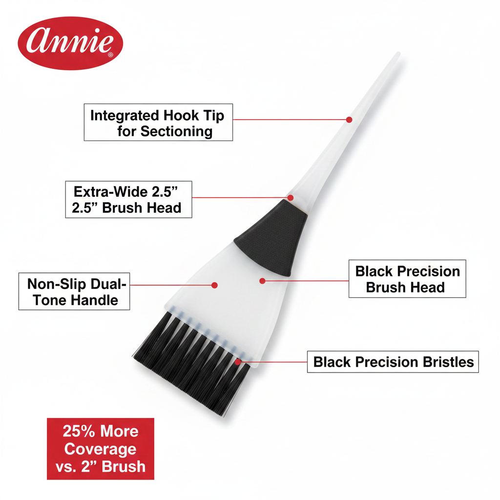 Annie Hair Tinting Brush with Hook Tip 2.5 Inch, 1 Count, White & Black