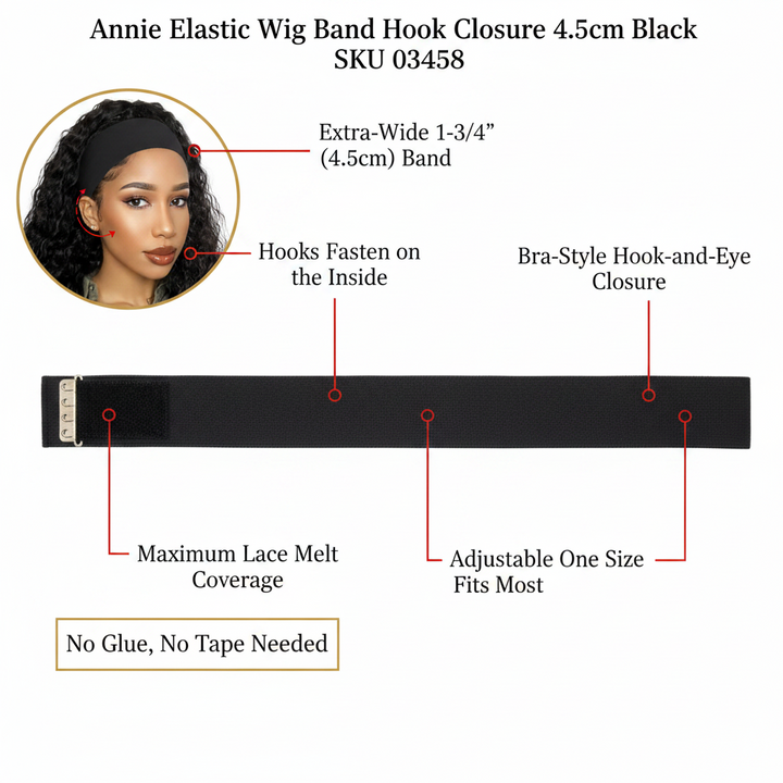 Annie Hook Wig Band 1 3/4 Inch, 1 Count, Black