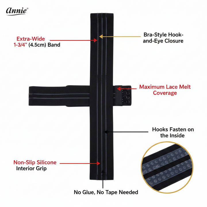 Annie Hook Wig Band Silicone Grip 1 3/4 Inch, 1 Count, Black