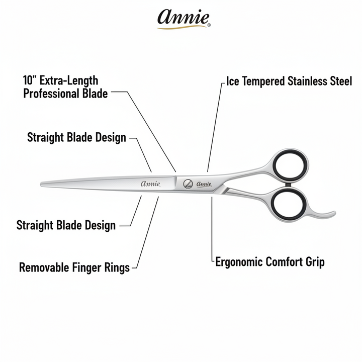 Annie Ice Tempered Stainless Steel Hair Shears 10 Inch, 1 Count, Silver