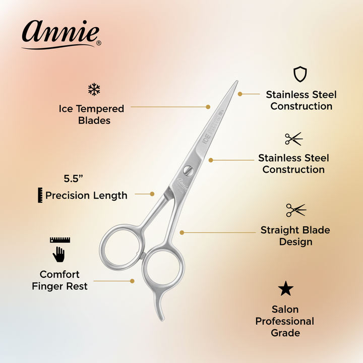 Annie Ice Tempered Stainless Steel Hair Shears 5.5 Inch, 1 Count, Silver