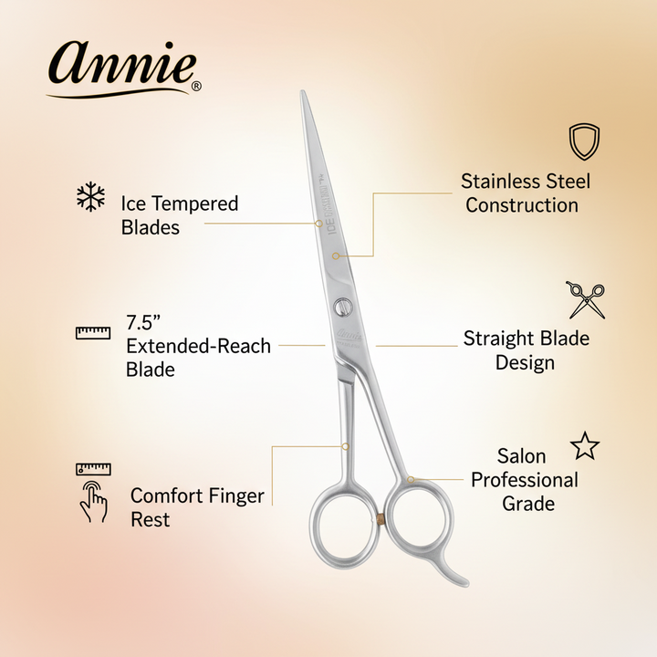 Annie Ice Tempered Stainless Steel Hair Shears 7.5 Inch, 1 Count, Silver