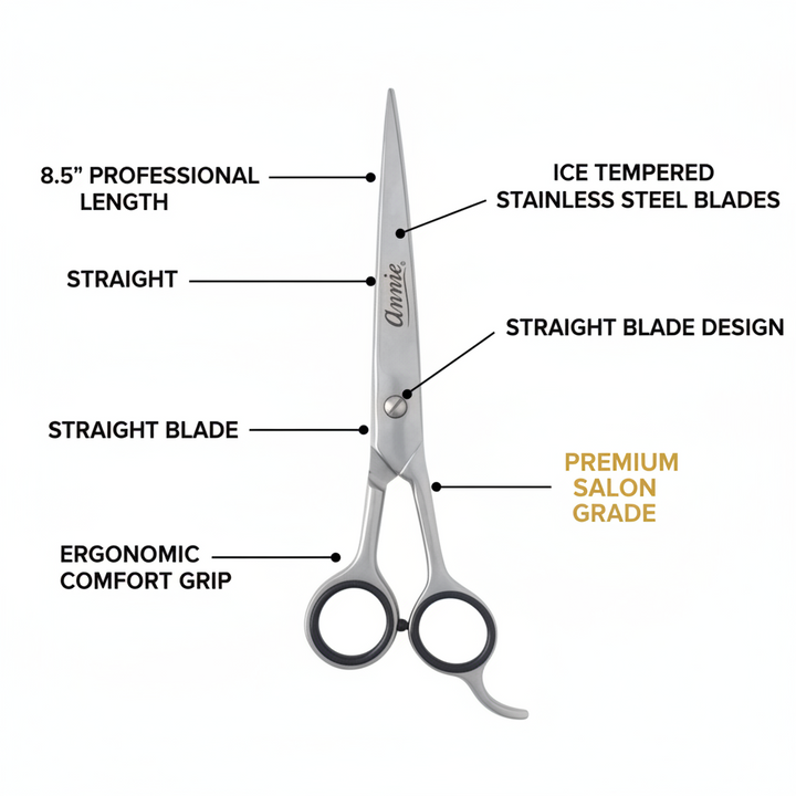 Annie Ice Tempered Stainless Steel Hair Shears 8.5 Inch, 1 Count, Silver