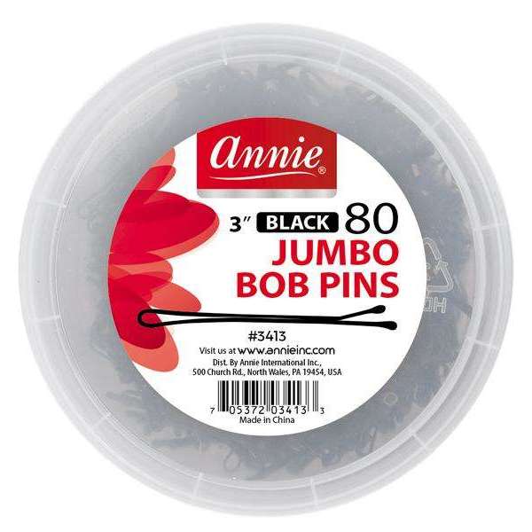 Annie Jumbo Bob Pin 3 Inch, 80 Count, Black