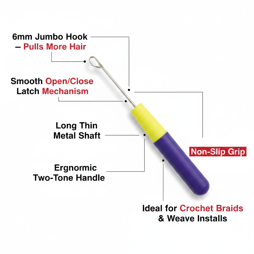 Annie Jumbo Latch Hook Hair Weaving Tool 6mm, 1 Count, Yellow & Purple