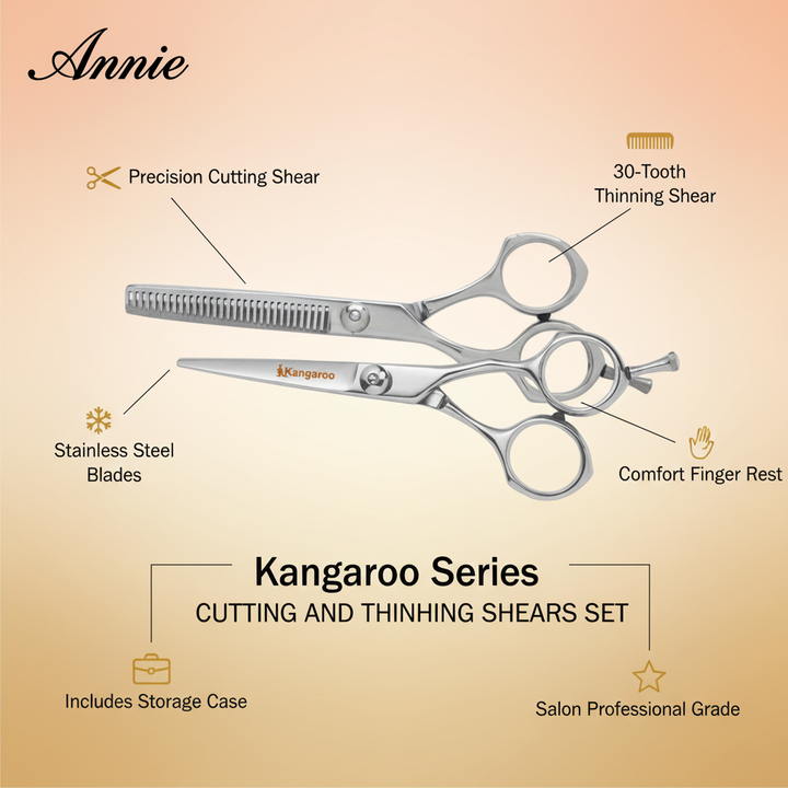 Annie Kangaroo Professional Cutting & Thinning Shears, 2 Piece Set, Silver