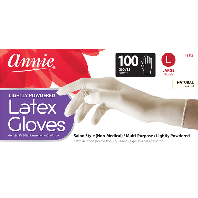 Annie Lightly Powdered Latex Gloves, 100 Count Salon Gloves, White