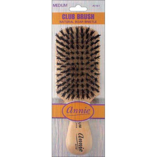 Annie Medium Wooden Club Brush, Boar & Nylon Bristle, Light Brown