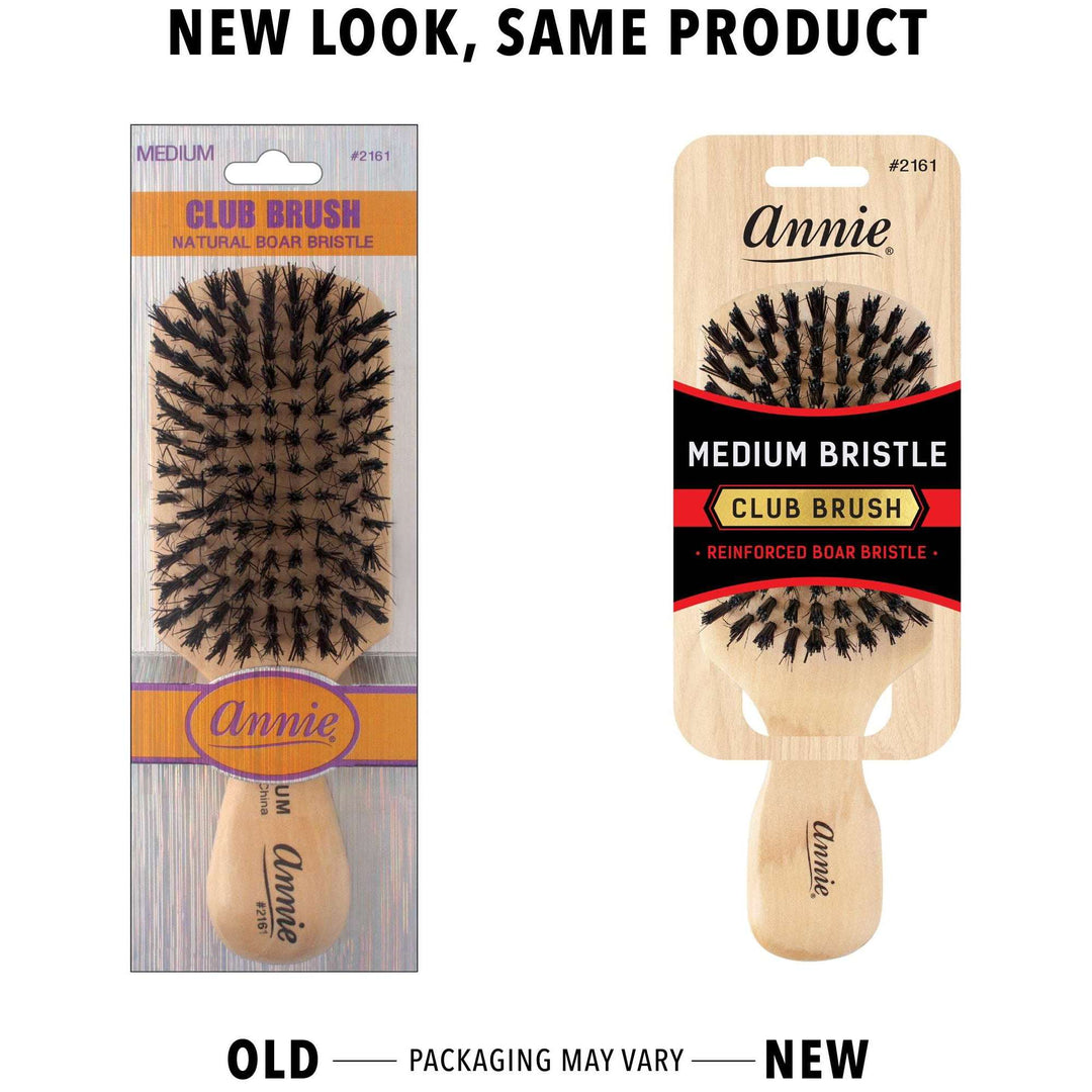 Annie Medium Wooden Club Brush, Boar & Nylon Bristle, Light Brown