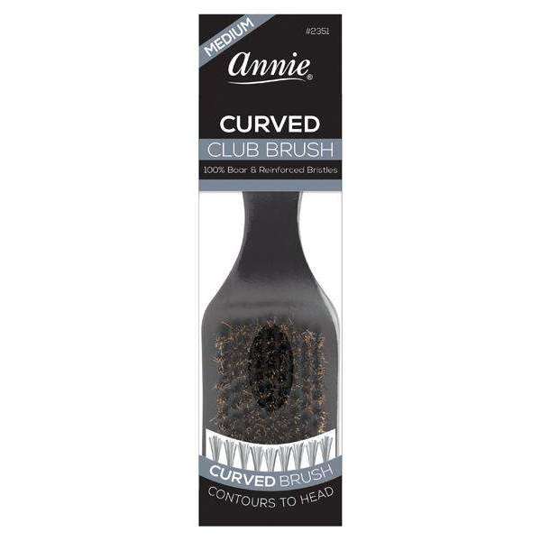 Annie Medium Curved Handle Club Brush, 1 Count Pure Boar Bristles Brush, Black