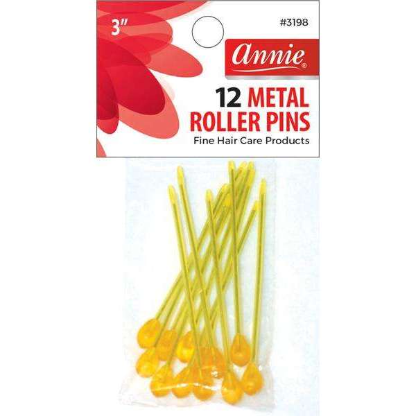Annie Metal Roller Pins 3 Inch, 12 Count, Amber