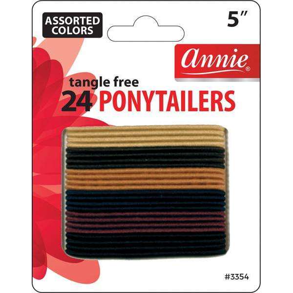 Annie Tangle Free Thin Ponytailers 5 Inch, 24 Count, Assorted Colors