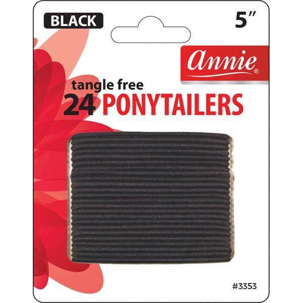 Annie Tangle Free Thin Ponytailers 5 Inch, 24 Count, Black