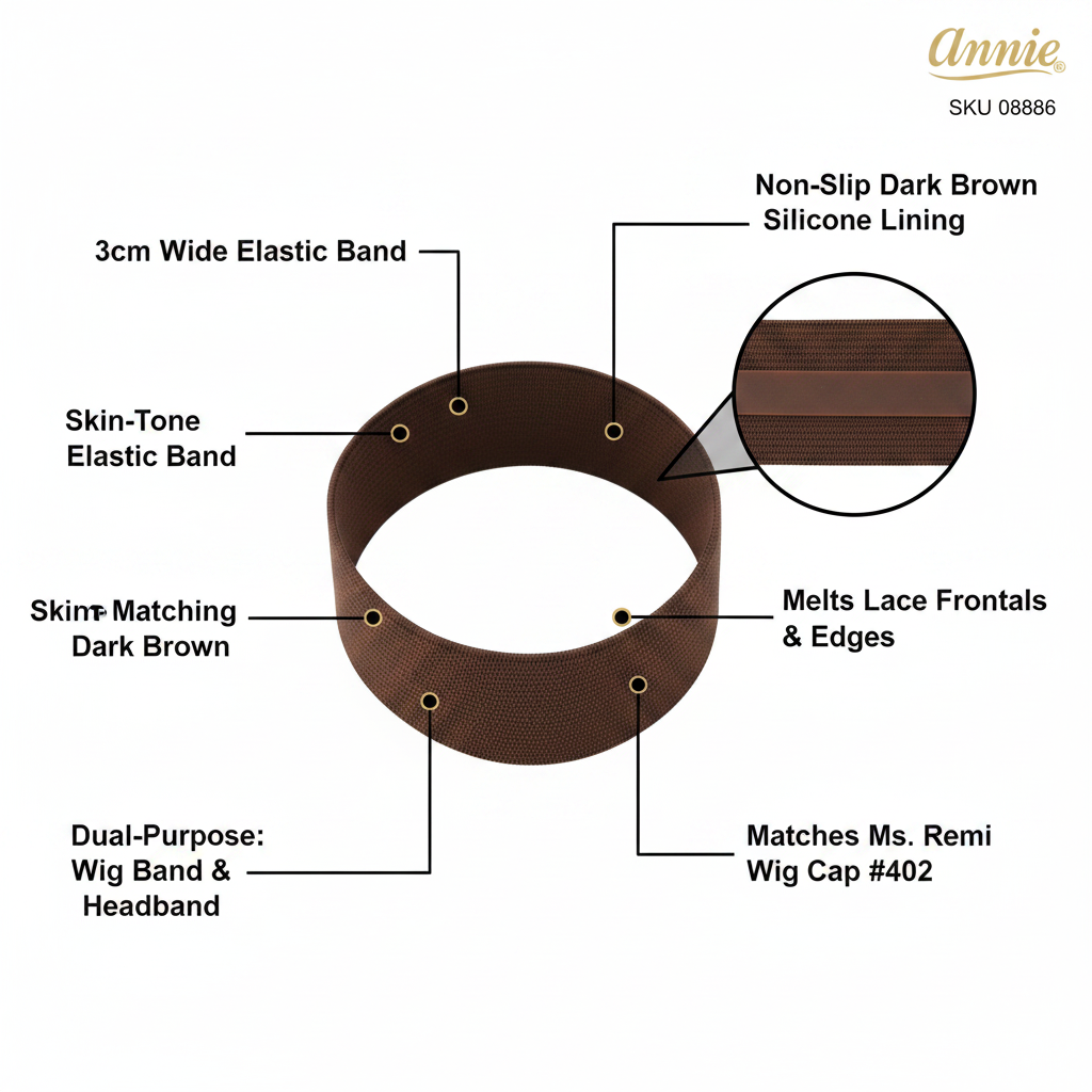 Annie Non-Slip Head and Wig Band 3cm, 1 Count, Dark Brown