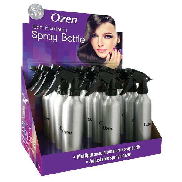 Ozen Series Aluminum Spray Bottle Display Set 10oz, 12 Count, Silver