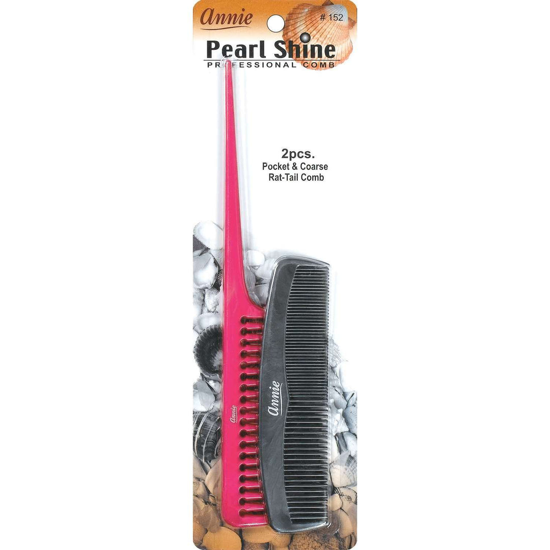 Annie Pearl Shine Comb Set, 2 Count Pocket And Rat Tail Combs, Assorted Color