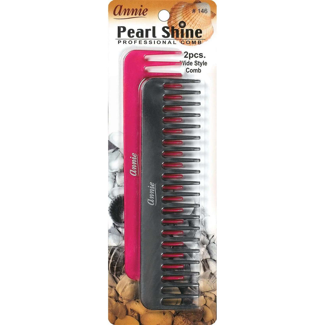 Annie Pearl Shine Comb Set, 2 Count Wide Tooth Combs, Assorted Color