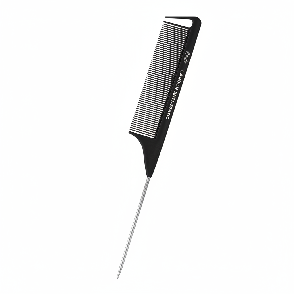Annie Carbon Fiber Pin Tail Comb, 1 Count Section Comb, Black