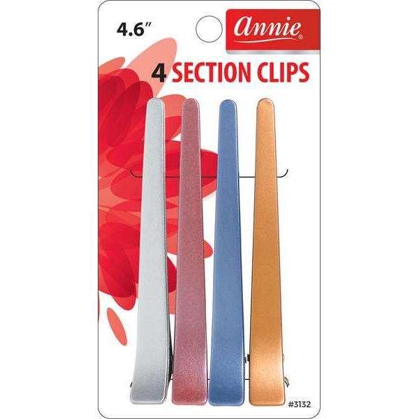 Annie Salon Section Clips 4.6 Inch, 4 Count, Assorted Colors