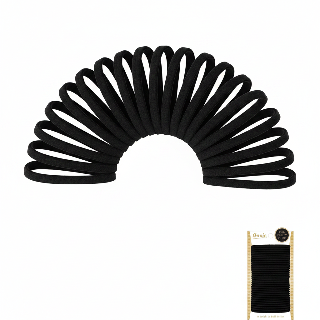 Annie Ponytailer 6in, 32 Count Fashion Hair Ties, Black