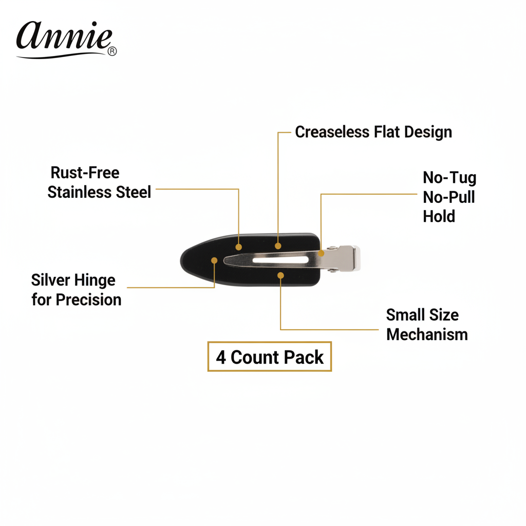 Annie Premium Creaseless Hair Clips Small, 4 Count, Black