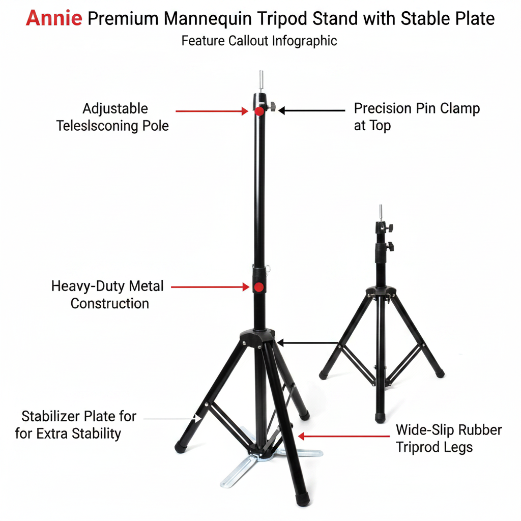 Annie Premium Mannequin Tripod with Stable Plate, 1 Count, Black