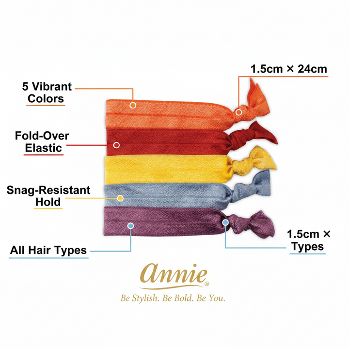 Annie Ribbon Ponytailers 5 Count, Assorted Colors