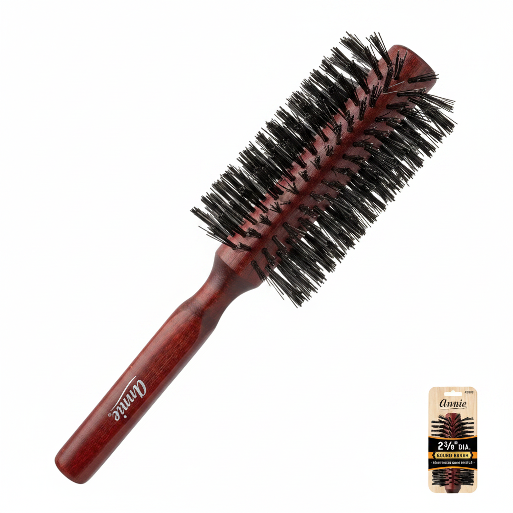 Annie Hard Boar & Nylon Bristle Round Brush, 2 3/8 Inch, 1 Count, Dark Brown