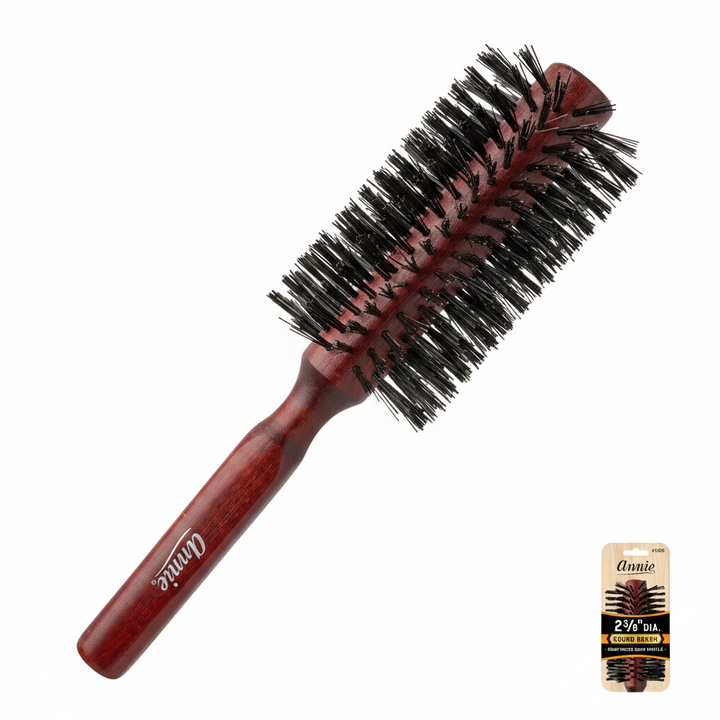 Annie Hard Boar & Nylon Bristle Round Brush, 2 3/8 Inch, 1 Count, Dark Brown
