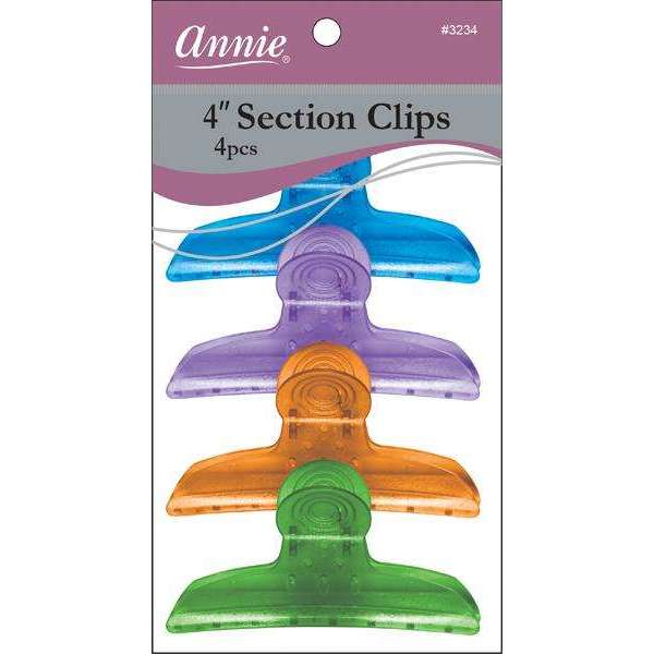 Annie Round Handle Hair Section Clips with Silicone Teeth, 4 Count, Assorted Clear