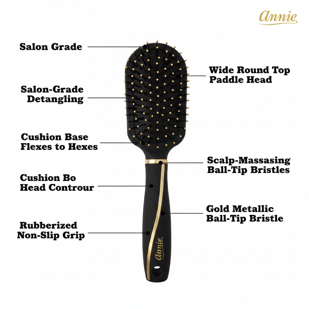 Annie Round Top Paddle Cushion Brush, 1 Count, Black