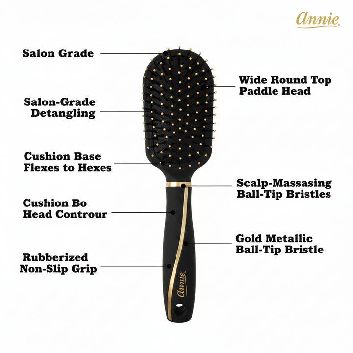 Annie Round Top Paddle Cushion Brush, 1 Count, Black