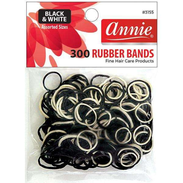 Annie Hair Rubber Bands Assorted Sizes, 300 Count, Black & White