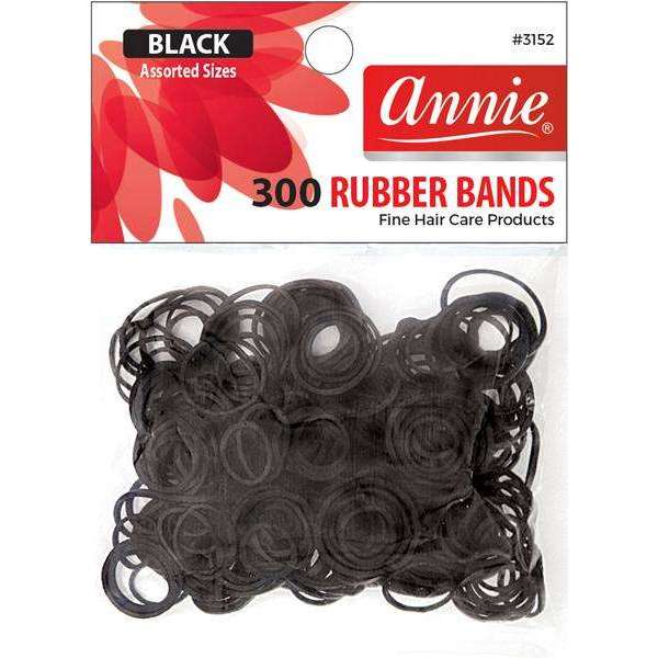 Annie Hair Rubber Bands Assorted Sizes, 300 Count, Black